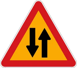 Road Narrows Sign